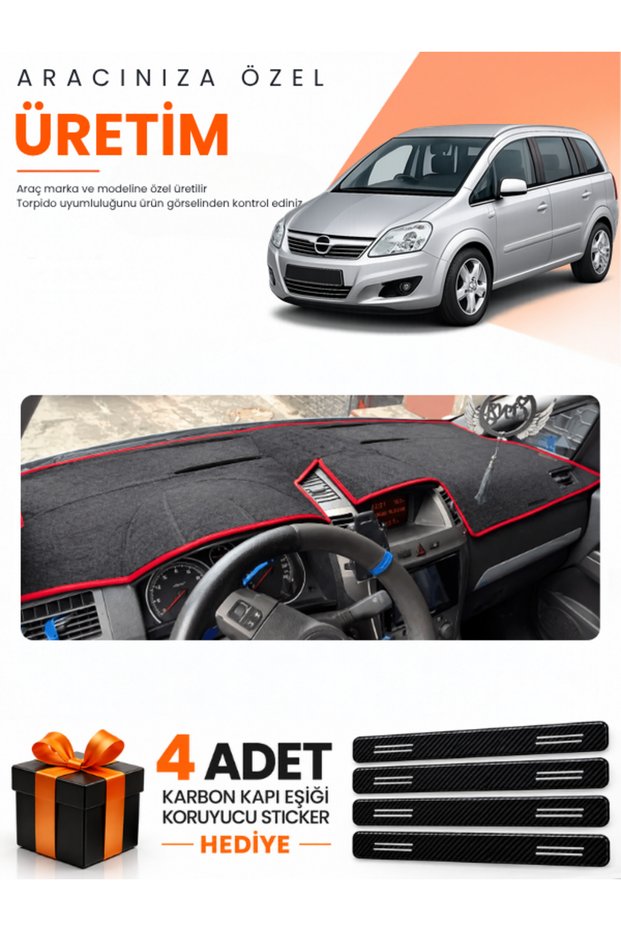 Opel Zafira B (2004-2011) Compatible Dashboard Protection Cover Auto Cover - Black-Red - Op018