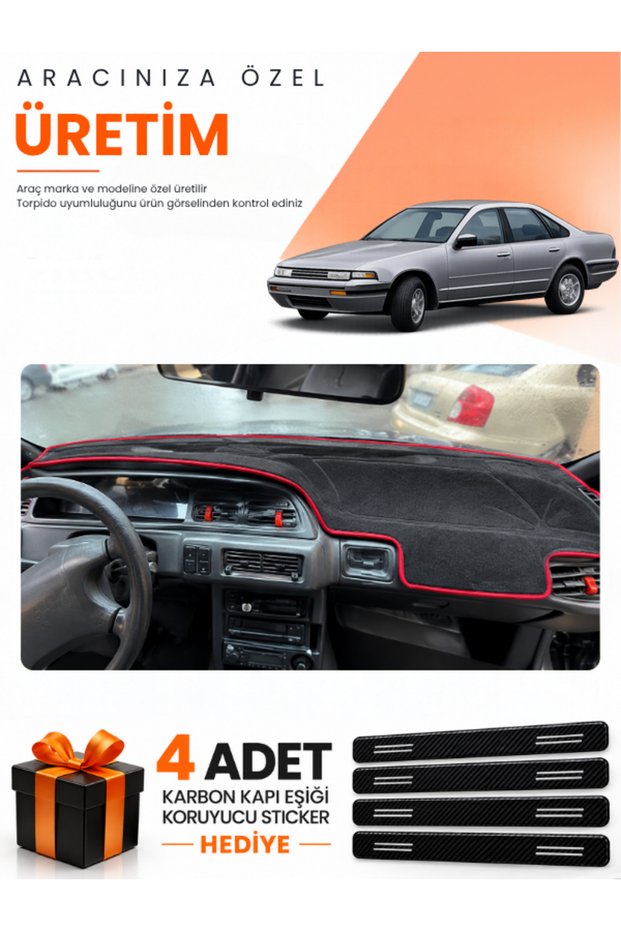 Nissan Altima (1988-1993) Compatible Torpedo Protection Cover Auto Cover - Black-Red - Ni003