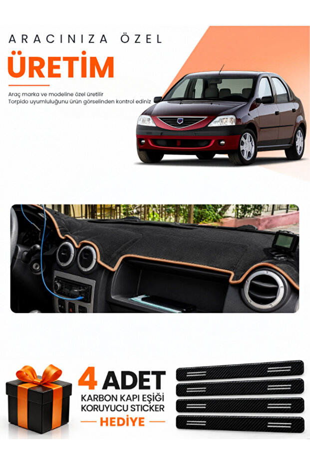 Daci̇a Logan 1 (2004-2008) Compatible Dashboard Protection Cover Auto Cover - Black-Brown - Da006