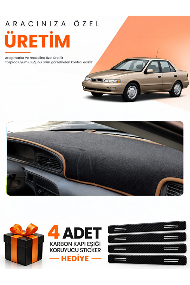 Kia Sephia (1995-1998) Compatible Torpedo Protection Cover Auto Cover - Black-Brown - Ki015