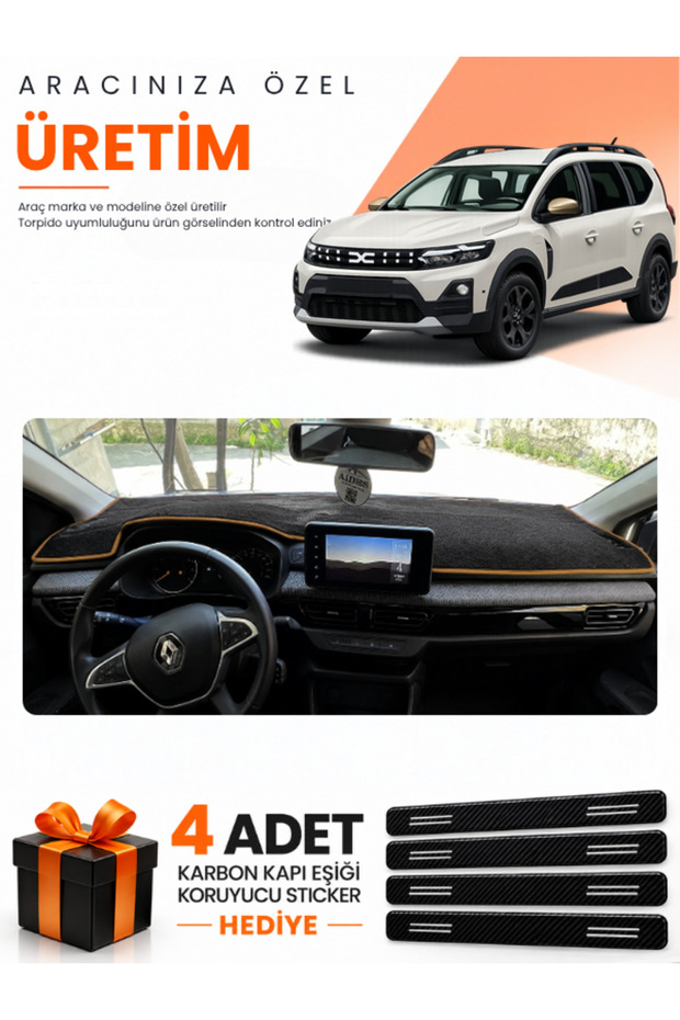 Daci̇a Jogger Screened (2022-2026) Compatible Dashboard Protection Cover Auto Cover - Black-Brown - Da001