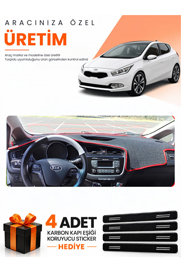 Kia Ceed (2013-2019) Compatible Dashboard Protection Cover Auto Cover - Black-Red - Ki004