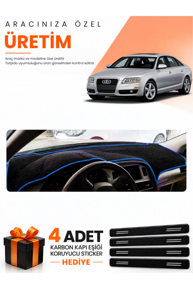 Audi A6 (2005-2011) Compatible Dashboard Protection Cover Auto Cover - Black-Blue - Au004