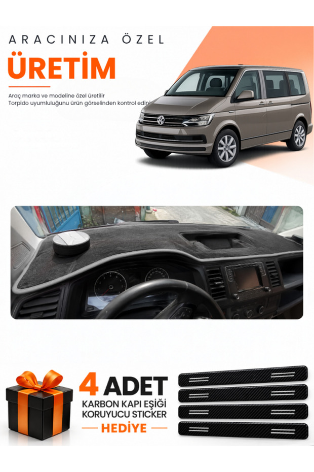 Vw Transporter T6 Poled (2015-2020) Compatible Glove Box Protection Cover Auto Cover - Black-Grey - Vw028