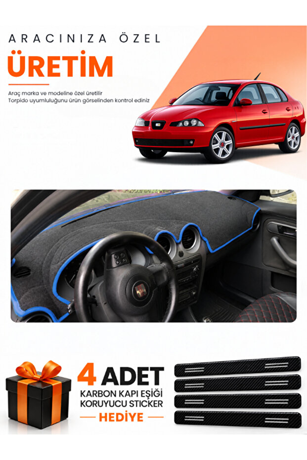 Seat Cordoba (2001-2008) Compatible Dashboard Protection Cover Auto Cover - Black-Blue - Se003