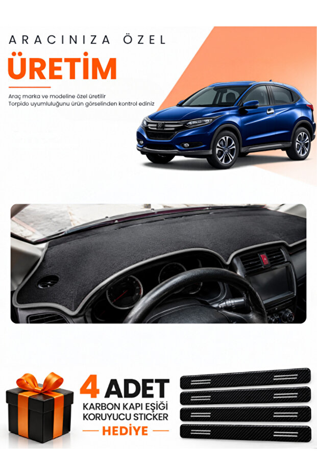 Honda Hr-V (2016-2020) Compatible Dashboard Protection Cover Auto Cover - Black-Grey - Ho021