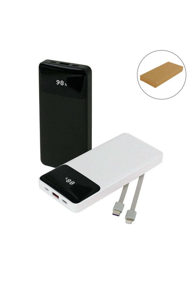 Screen 10K 10,000mAh Power Bank with LED Display and Built-in Charging Cables, Black
