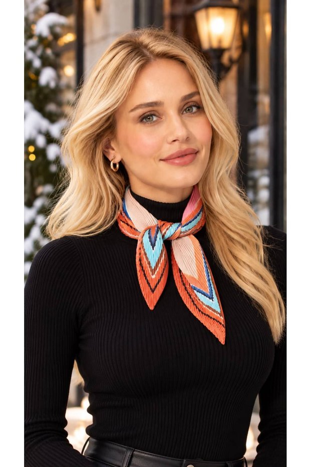 Flr27-21 Orange Pleated Women's Scarf 50X50 cm