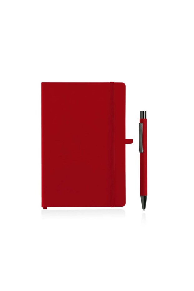Borna - A5 Hard Cover Notebook and Pen Set - Red