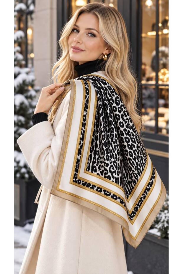 Flr27-71 Beige Patterned Women's Scarf 90X90 cm