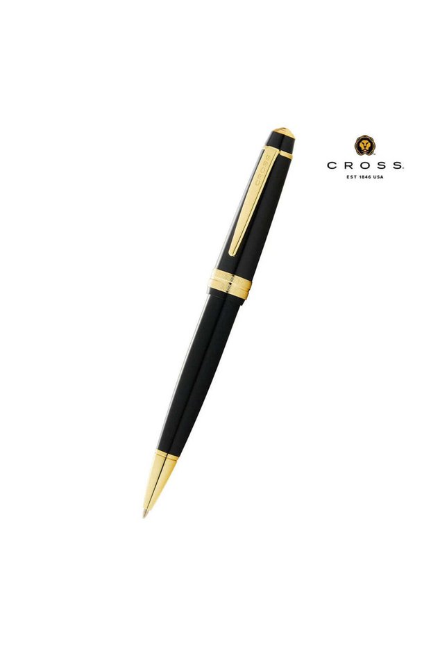 Bailey Light Polished Black Resin and Gold Tone Ballpoint Pen (Blue Ink)