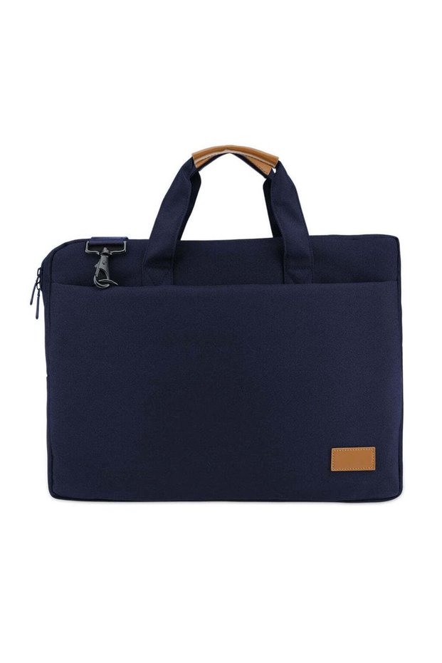 Sloten - 15" Laptop Bag - Navy Blue/Tan