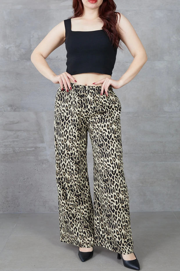 Women's Leopard Patterned Comfortable Fit Loose Leg Loose Pants