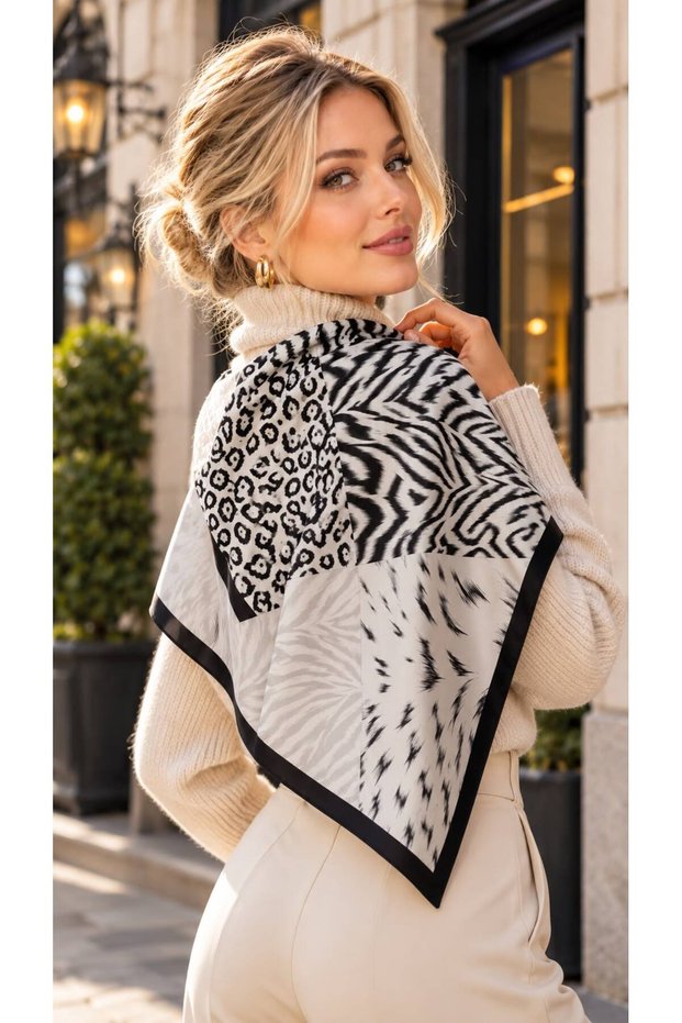 Flr27-36 Black Patterned Women's Scarf 65X65 cm