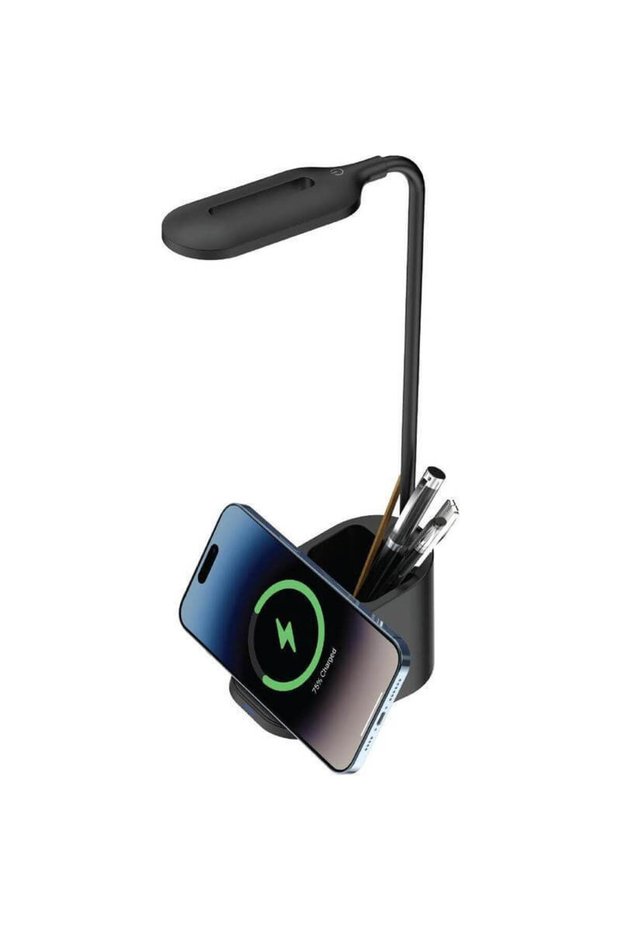 Almere - 3-in-1 Desk Lamp with 15W Wireless Charger & Pen Holder - Black