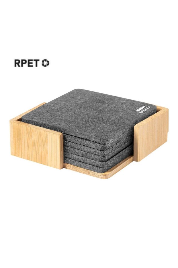 Laax - Rpet Set of 6 Felt Coasters with Bamboo Stand, Dark Grey
