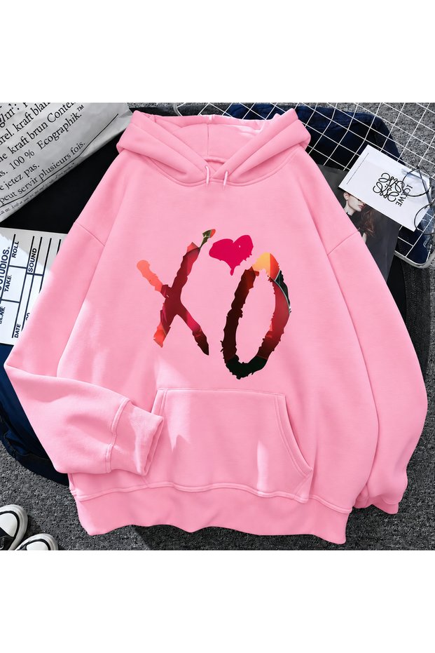 Saraa Unisex Hoody Pink Oversize Hooded Sweatshirt with Kangaroo Pocket 3 Thread Raster Hoodie