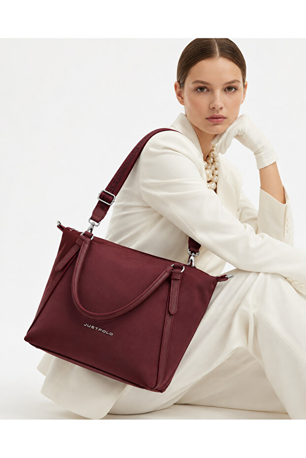 Women's Daily Large Size Zippered Wide Strap Suede Hand & Shoulder Bag Size: 32 X 27 cm