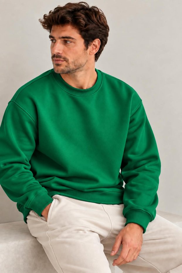 Men's Regular Fit Crew Neck Basic Plain 3 Thread Sweatshirt