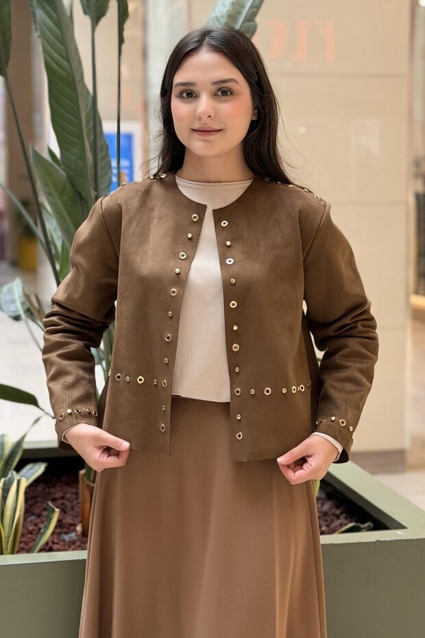 Eyelet Detailed Suede Jacket