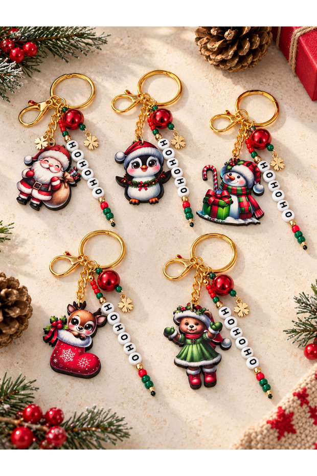 5 Pieces of Christmas Themed Handmade Keychain Bag Ornaments