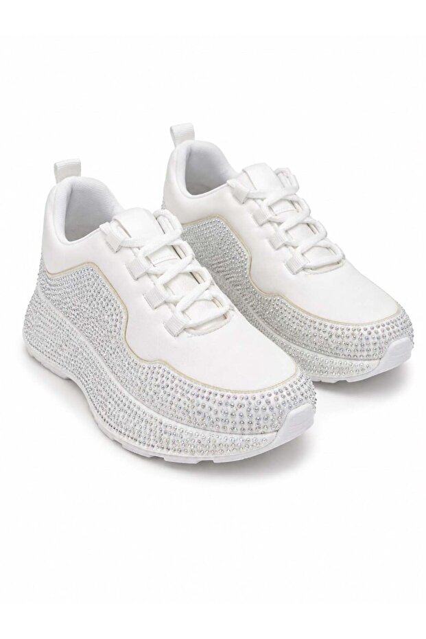 White Stone Platform Orthopedic Beaded Heel Spur Support Thick Sole Sports Shoes