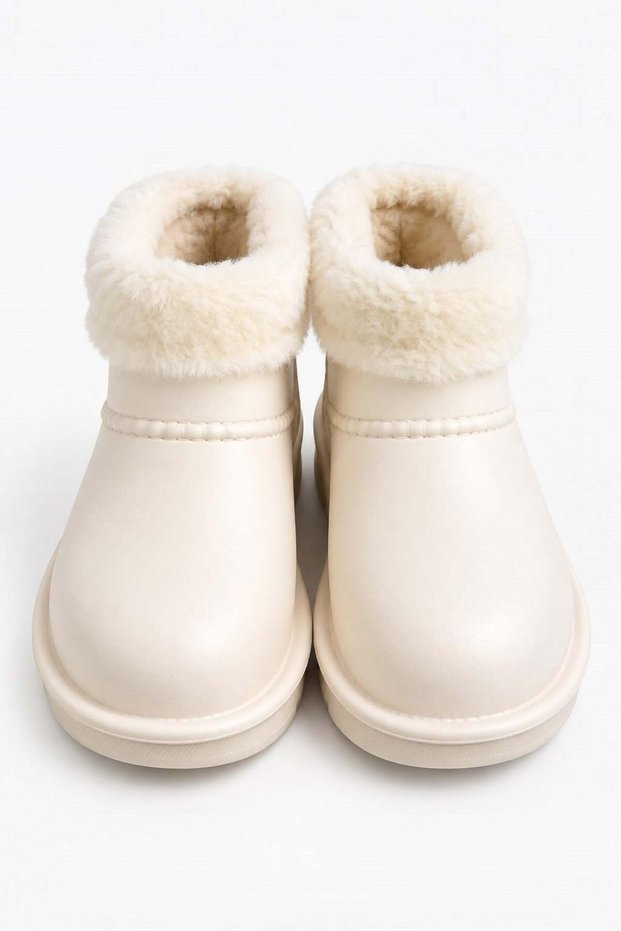 Cream-Colored Fur Inside, Waterproof, Flat Sole, Comfortable, Daily Design, Tan Rain Boots