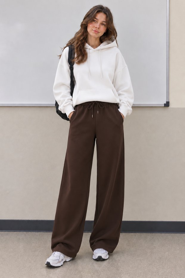 Women's Brown Flat-Leg Modal Fabric Sweatpants with Pockets