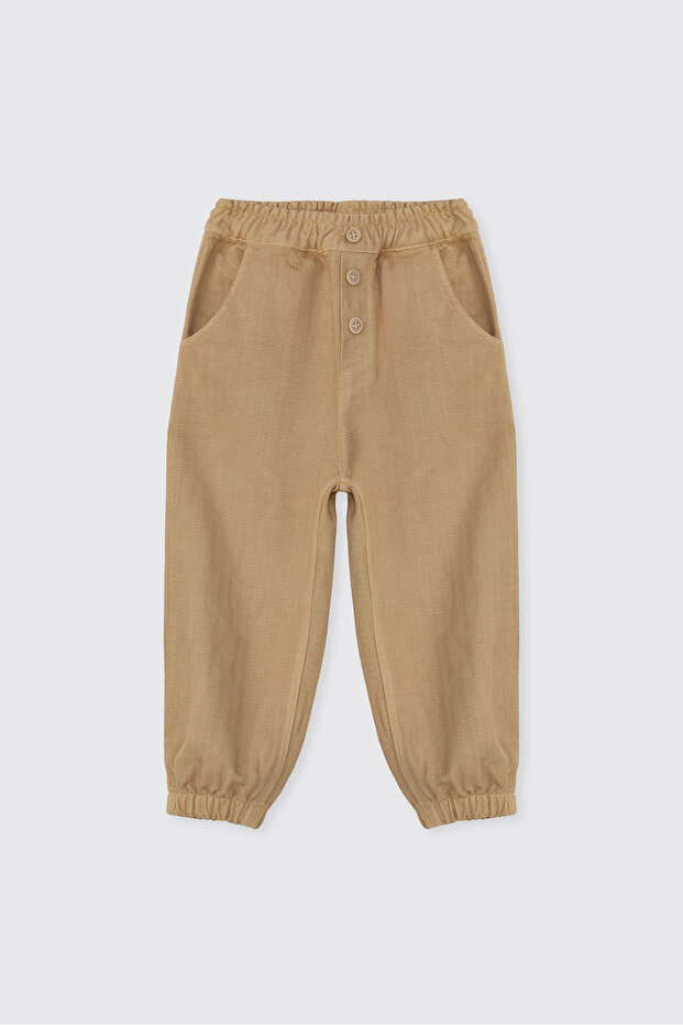 Baby Boy Elastic Waist Beige Trousers