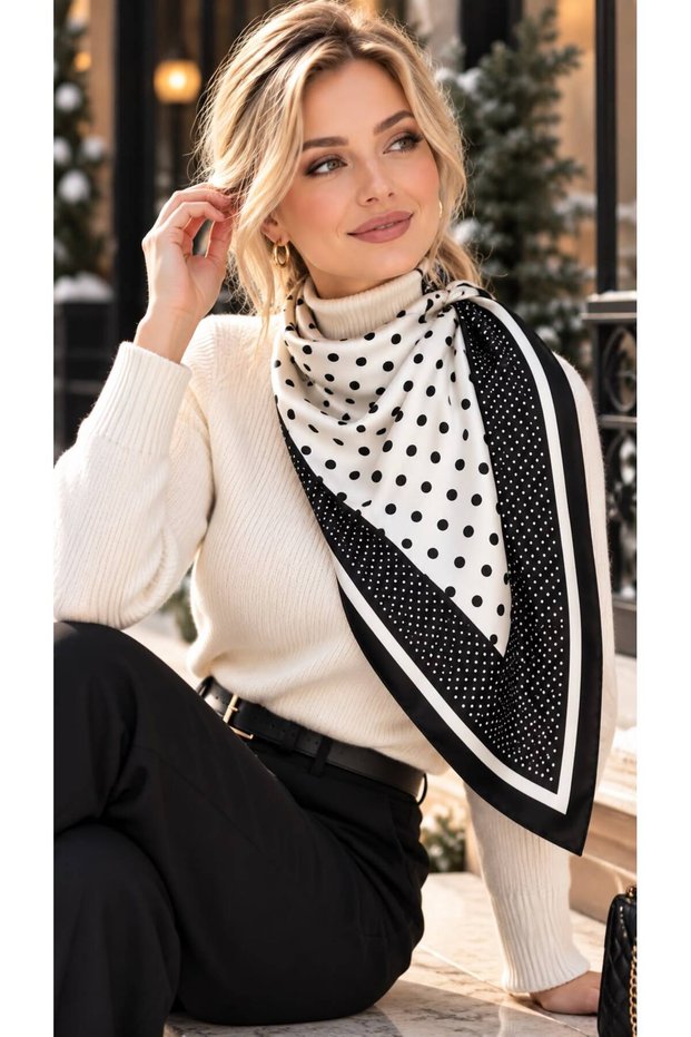 Flr27-59 Black Patterned Women's Scarf 70X70 cm