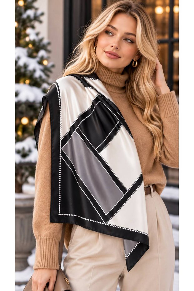 Flr27-58 Black Patterned Women's Scarf 70X70 cm