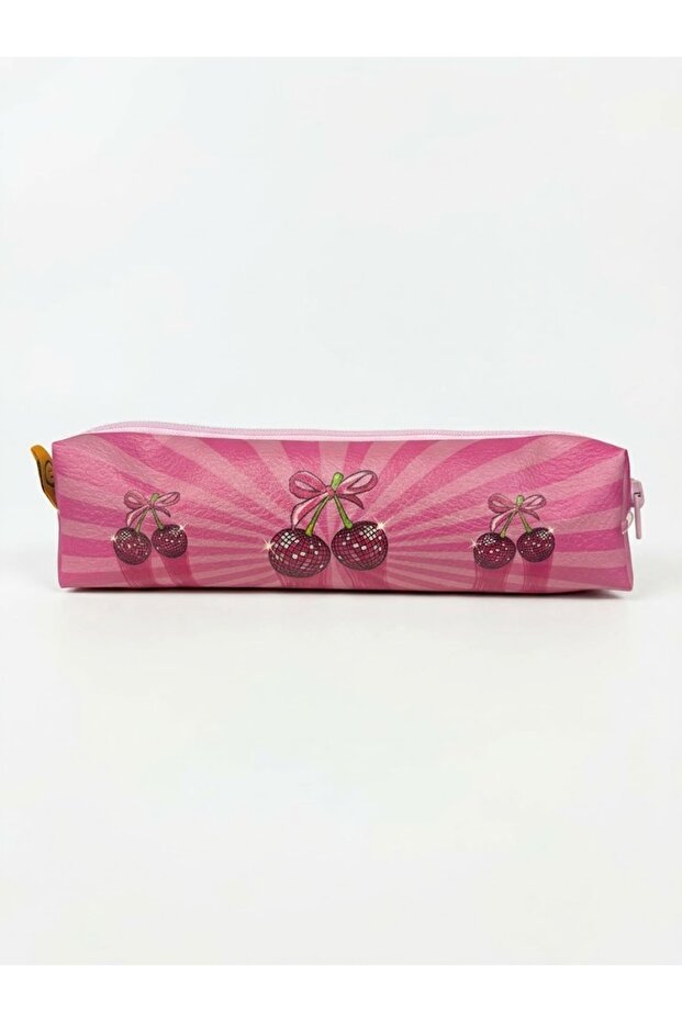 Disco Cherry Patterned Zippered Pen Holder - Single Compartment Pen Holder Pencil Case