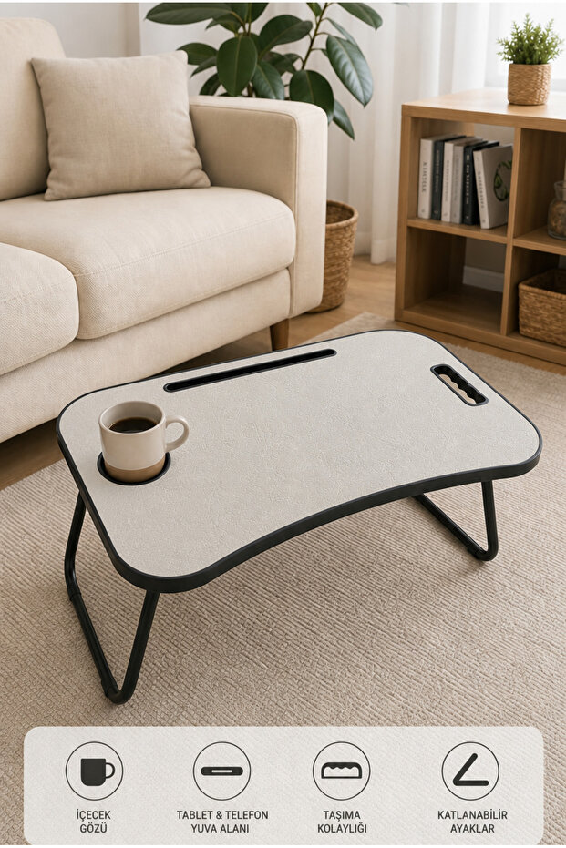 Decorative Folding Laptop Stand for Bed and Sofa, Breakfast Table with Cup Holder and Tablet Slot - Laptop Stand