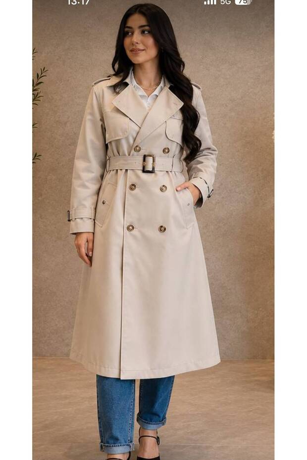 Double-Breasted Collared Teseddür Trench Coat