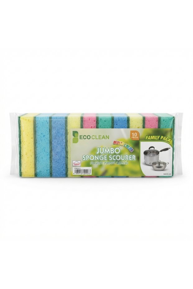 Jumbo Sponge Scourer 10 Pcs Multi-Color Family Pack, Heavy Duty Kitchen Scrubbing Sponges