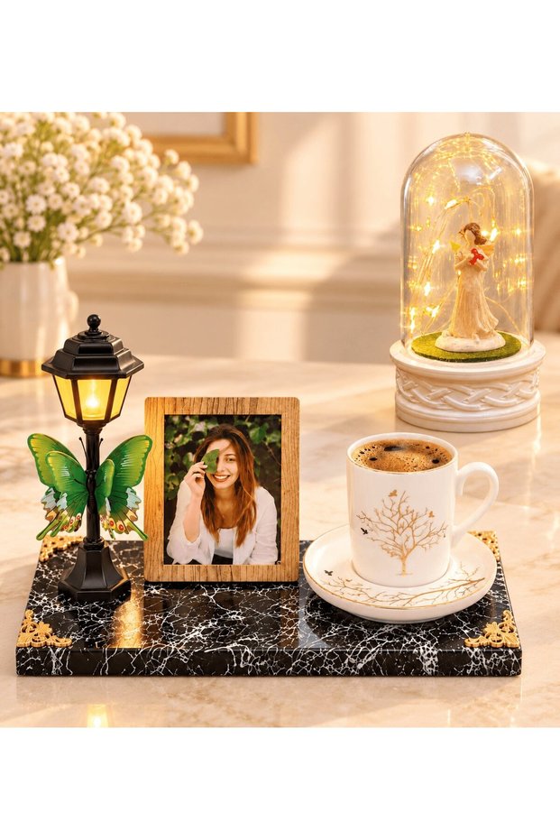 Tree of Life with Photo Led Street Lamp Porcelain Coffee Cup and Fortune Angel Jar with Led Light