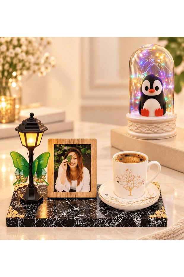 Tree of Life with Photo Led Street Lamp Porcelain Coffee Cup and Penguin Jar with Led Light
