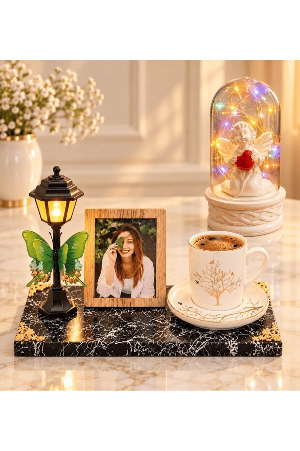 Tree of Life with Photo Led Street Lamp Porcelain Coffee Cup and White Angel Jar with Led Light