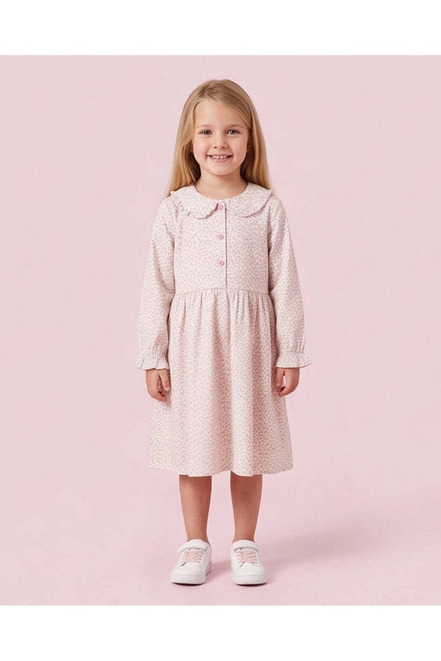 Girls Pink Floral Print Casual Dress