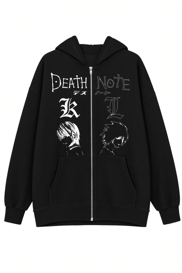 Death Note Printed 3 Thread Zipper Cardigan Embossed Oversize