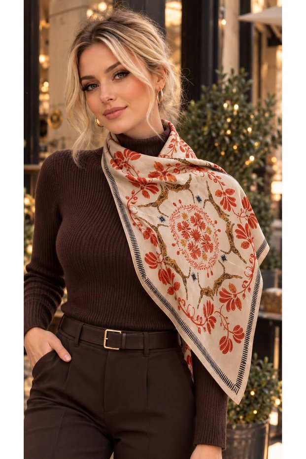 Flr27-31 Ecru Cotton Women's Scarf 63X63 cm