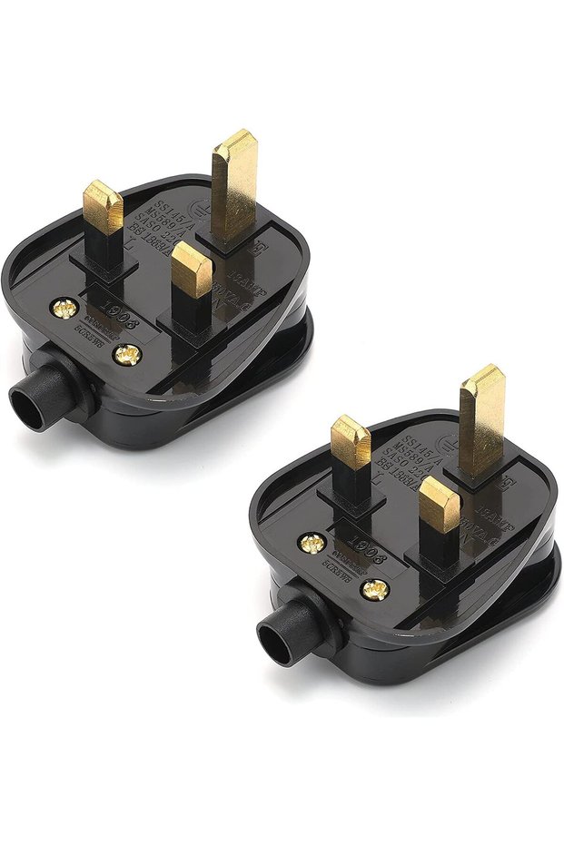 UK 3 Pin Plug Top 13A | Fused Rewirable Mains Plug | Heavy Duty Pins | Replacement Electrical Plug Head- Pack of 2