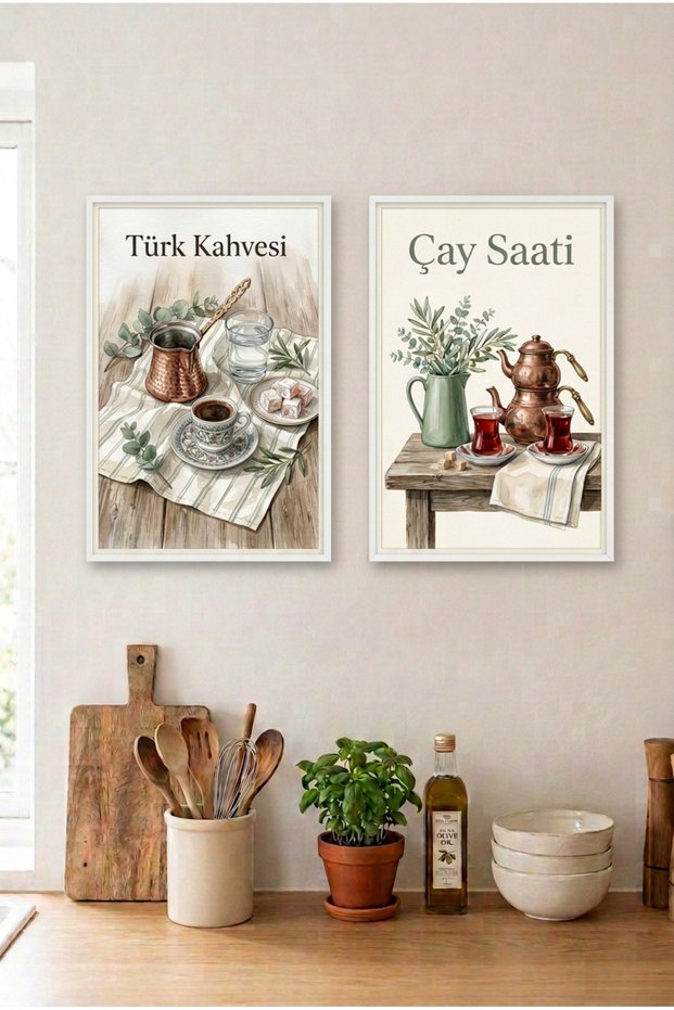 2-Piece Turkish Coffee and Tea White Wooden Framed Mdf Kitchen Table Set Huhu3237 - Double Table Set White Frame