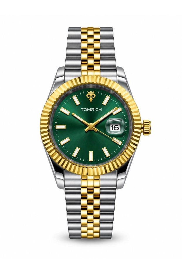 VANTAGE TRS2543 Men's Analog Watch, Green Sunray Dial, Two-Tone Stainless Steel