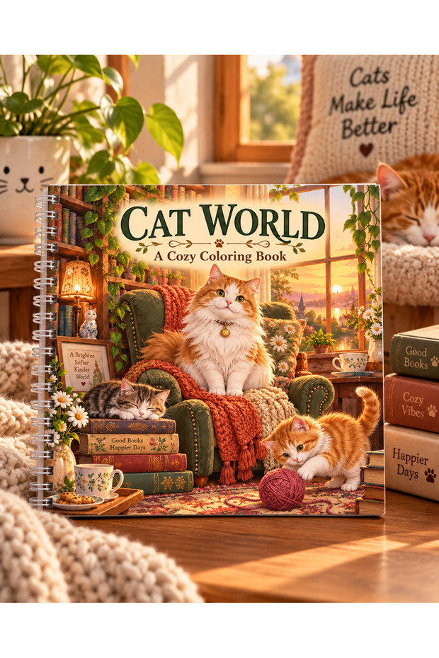 Cat World Coloring Book | Cat Themed Relaxing Coloring Book for Adults 30 Visuals 20X20 Size