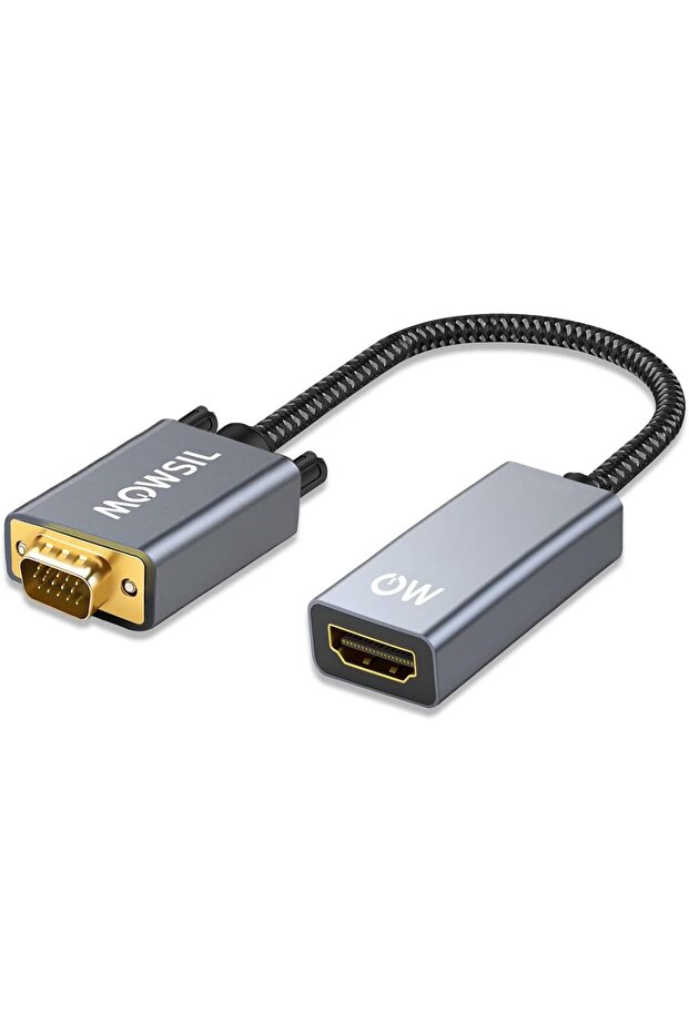 VGA to HDMI Adapter – Full HD 1080p@60Hz Active Converter, Gold-Plated Connector, Aluminum Alloy Shell, Plug & Play VGA to HDMI Adapter for PC, Laptop & Projector