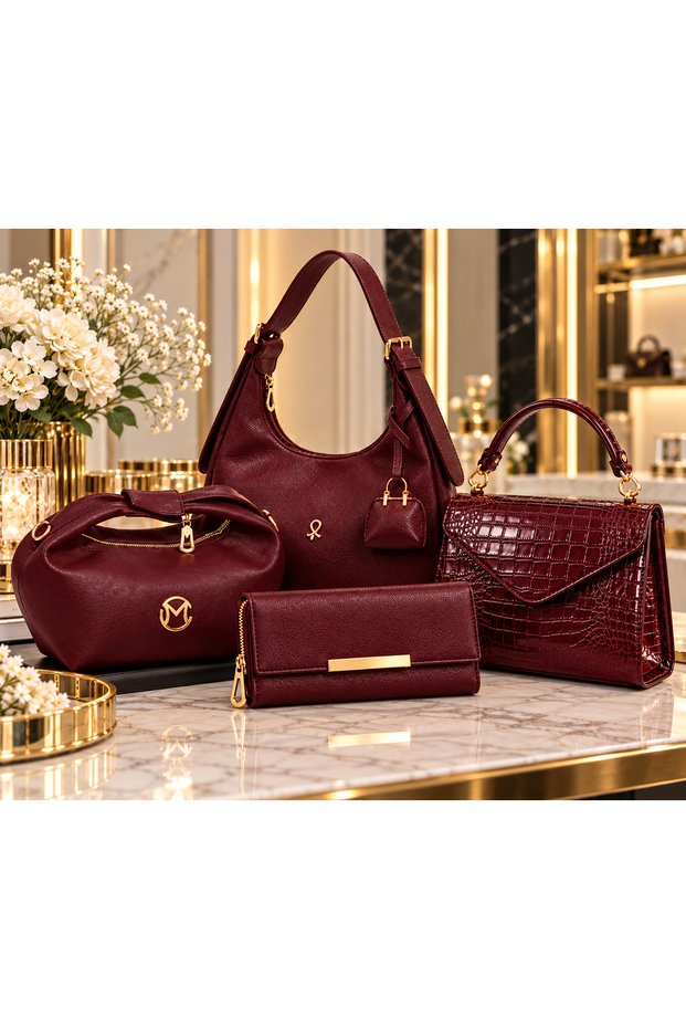 Women's 4-Piece Bag Set Shoulder Bag Handbag Crocodile Bag Wallet Gold Detailed Daily Stylish Combination