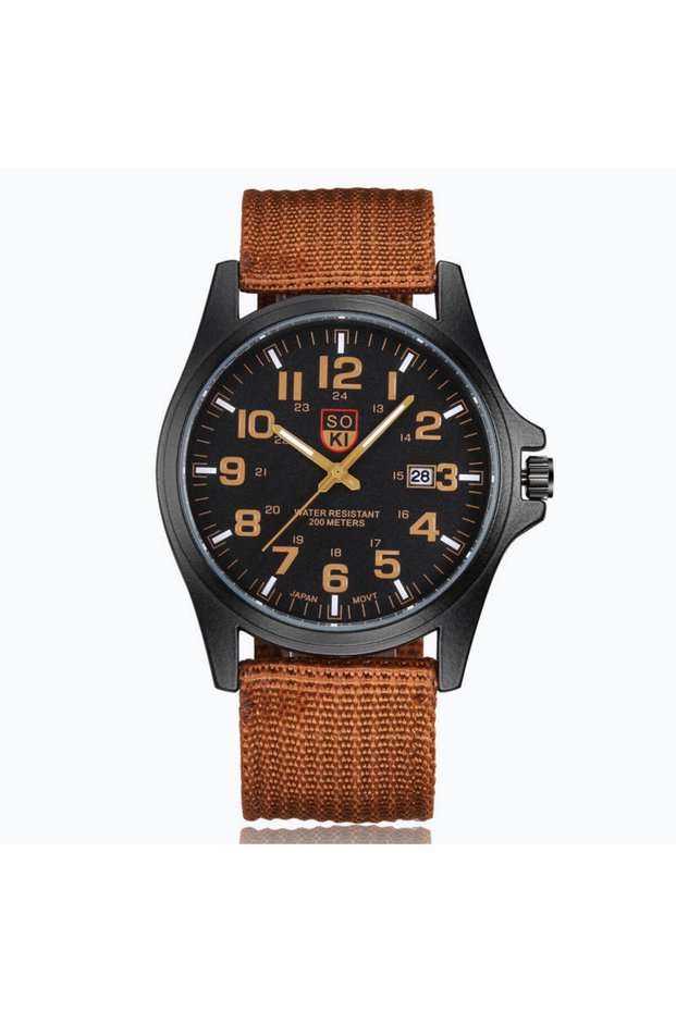 Brown Fashion Simple Calendar Quartz Men Sports Watch Army Watch