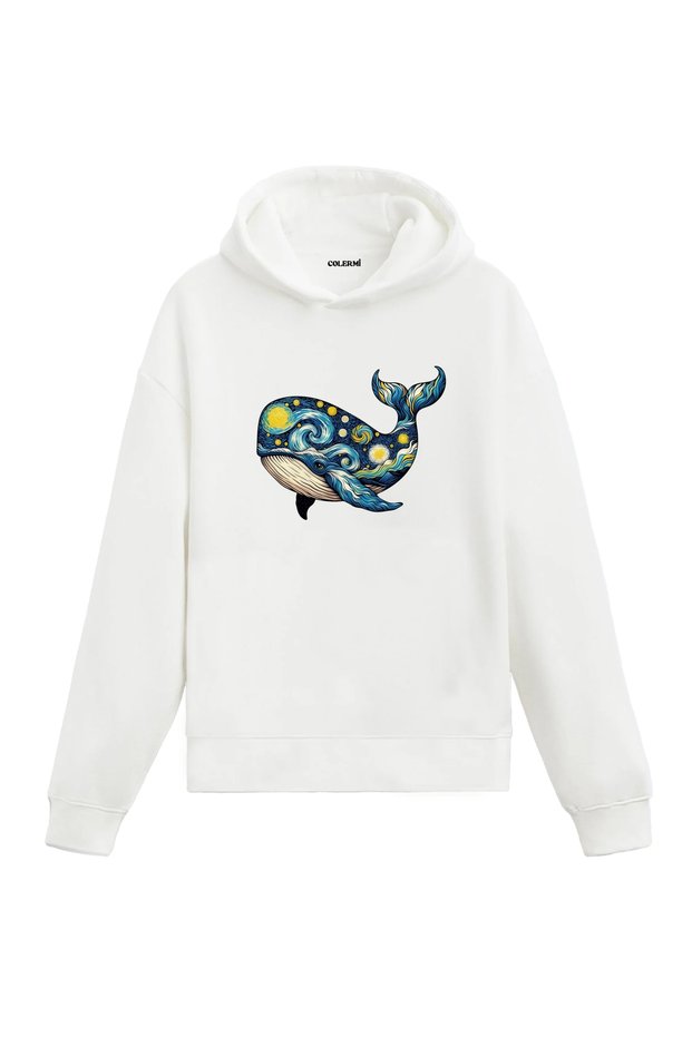 Starry Night Whale Design Hooded Sweatshirt