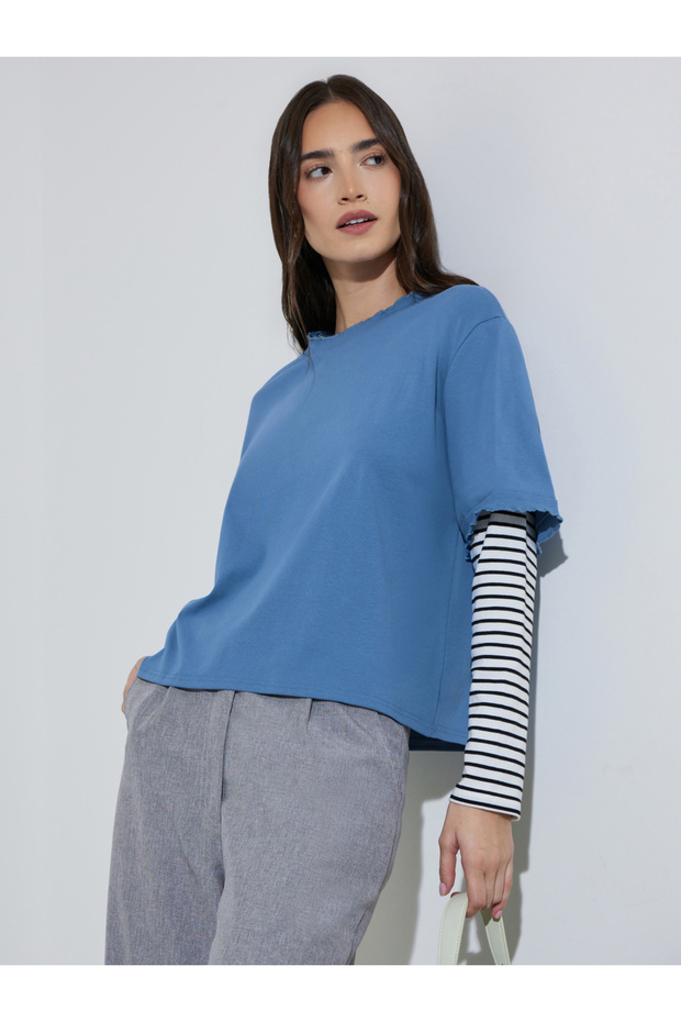 Multi-Color Striped Long Sleeves Layered Look Sweatshirt